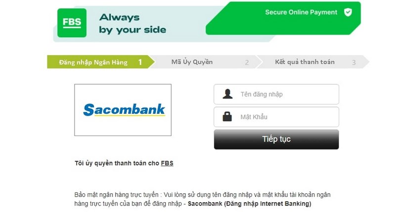 Điền thông tin Internet Banking của ngân hàng
